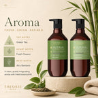 Two bottles of Theorie Sage with green labels on a neutral background with plants.