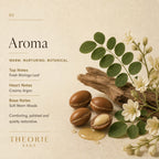 Theorie Sage product with argan nuts, leaves, and flowers on a beige background