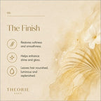 Product packaging with text 'The Finish' and benefits listed, featuring a floral design on a beige background.
