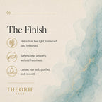 Product description card for 'The Finish' by Theorie Sage with text and minimal design.