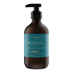 Brown bottle of Theorie Sage Sea Kelp & Mint Purifying Shampoo on a white background